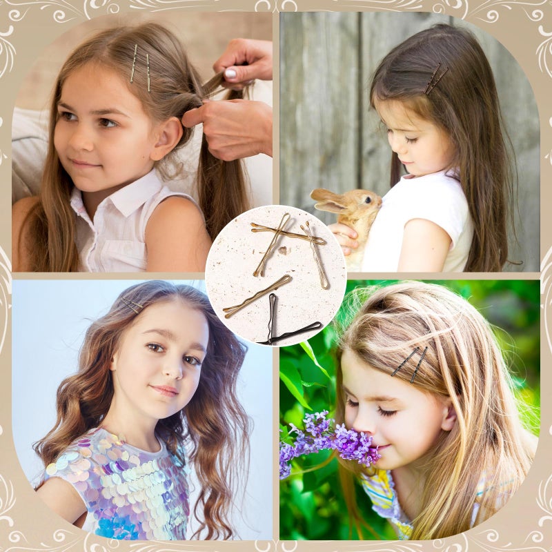 AOZUO 150 Pcs Bobby Pins Set,1.37 Inch Brown Blonde Black Small Bobby Pins Gold Mini Hair Pins Wavy Metal Hair Clip Hairpins for Women Gilr Kids Buns Long Straight Curly Hair All Hair Types (3.5cm) - Image 3
